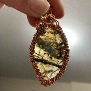 Intricately copper wrapped labradorite pendant